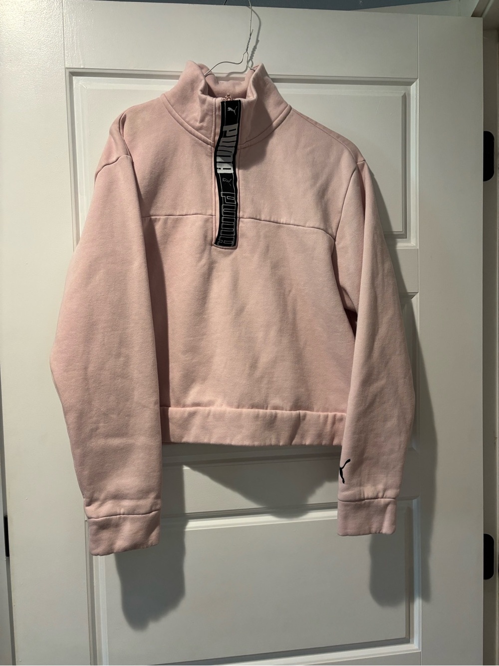 Puma Pink Quarter-Zip Cropped Mock Neck Sweatshirt